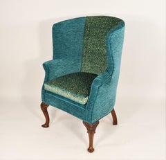 18th Century English George II Walnut Wingback With Modern Fabric