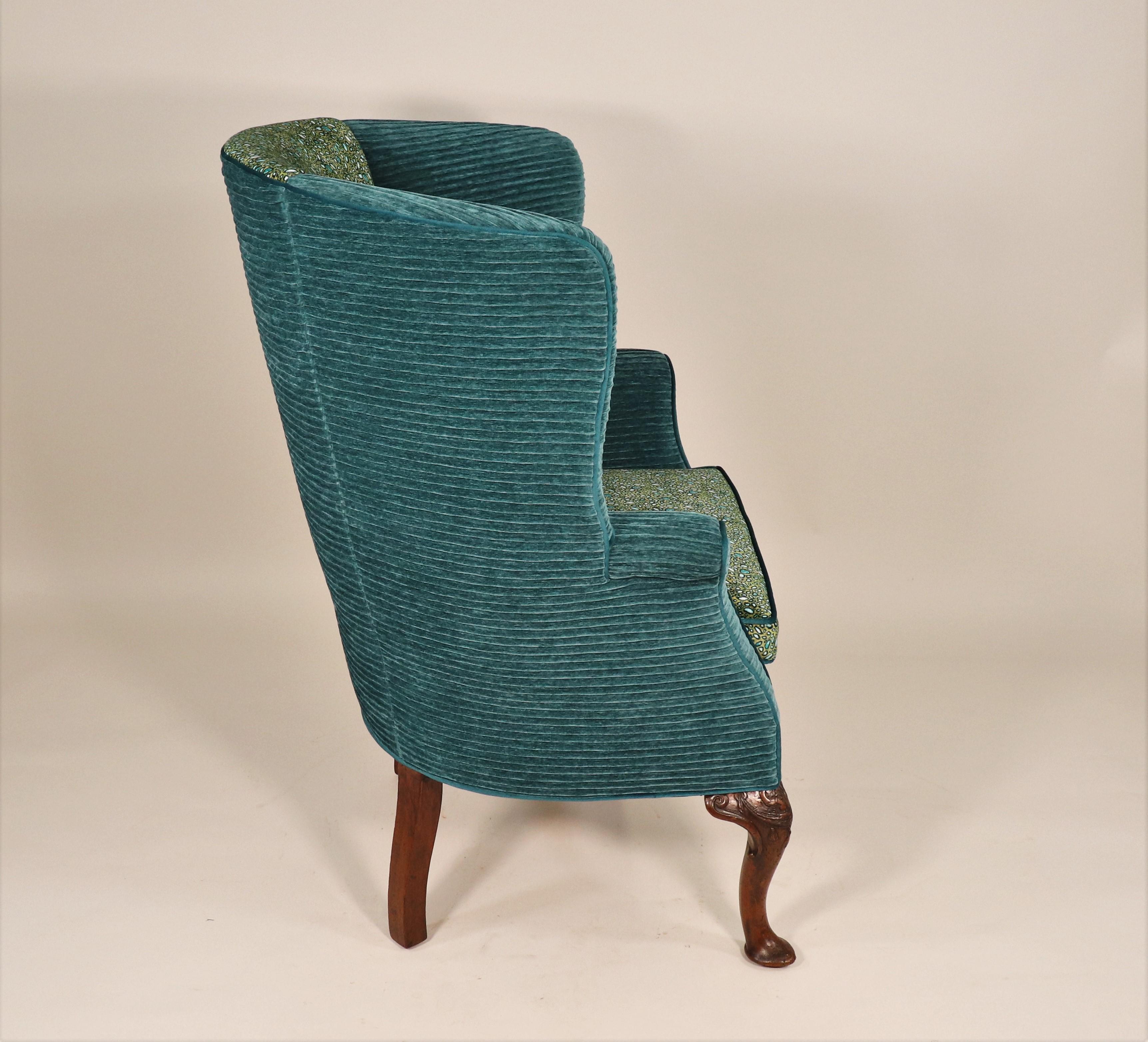 Upholstery 18th Century English George II Walnut Wingback With Modern Fabric