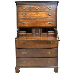 Antique 18th Century English George III Chest on Chest in Oak with Pull Out Secretary