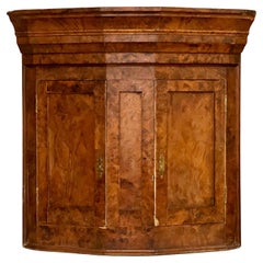 18th Century English George III Elm Burl Two Door Hanging Corner Cupboard