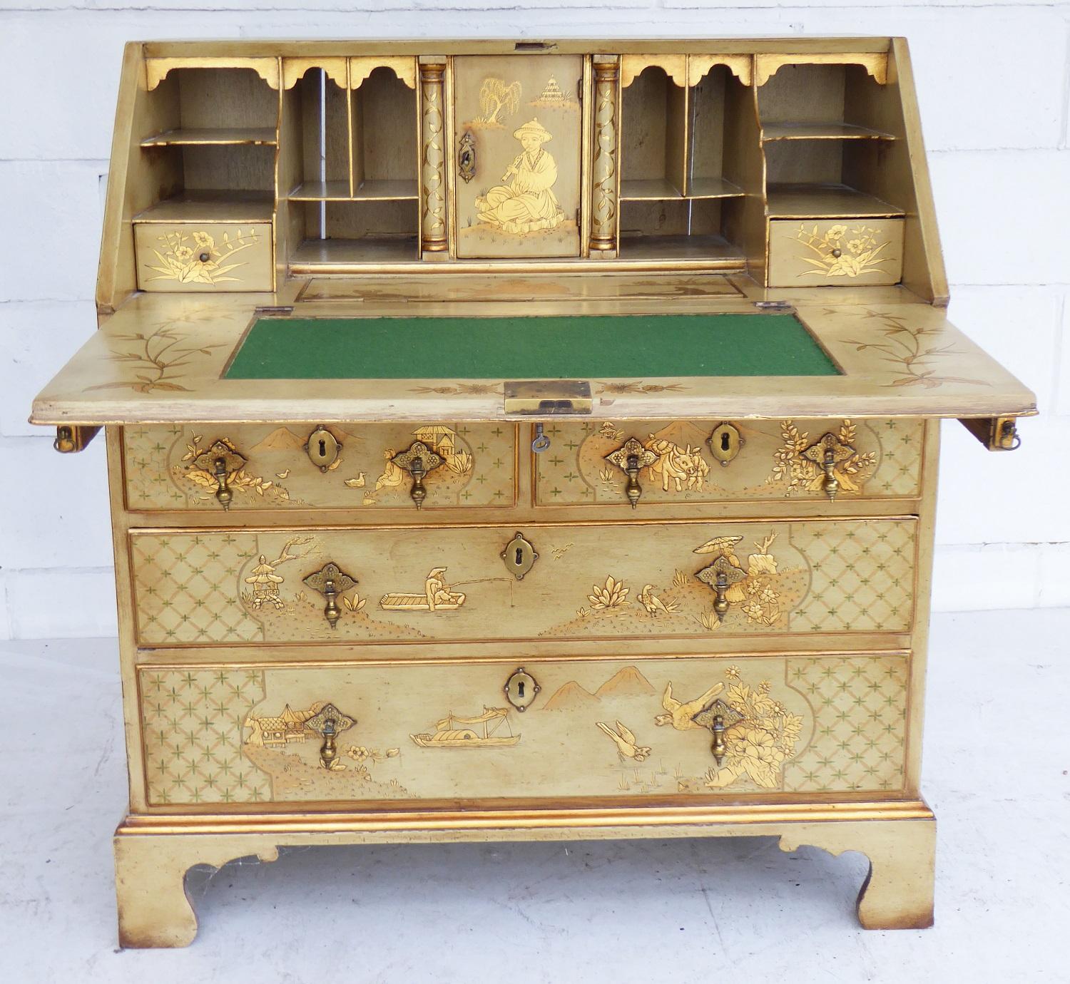 18th Century English George III Lacquer and Gilt Chinoiserie Secretary 6