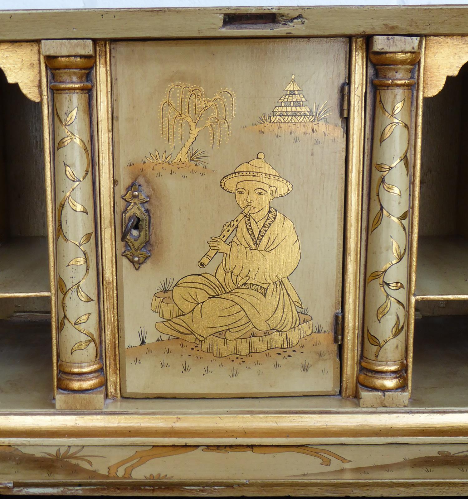 18th Century English George III Lacquer and Gilt Chinoiserie Secretary 10