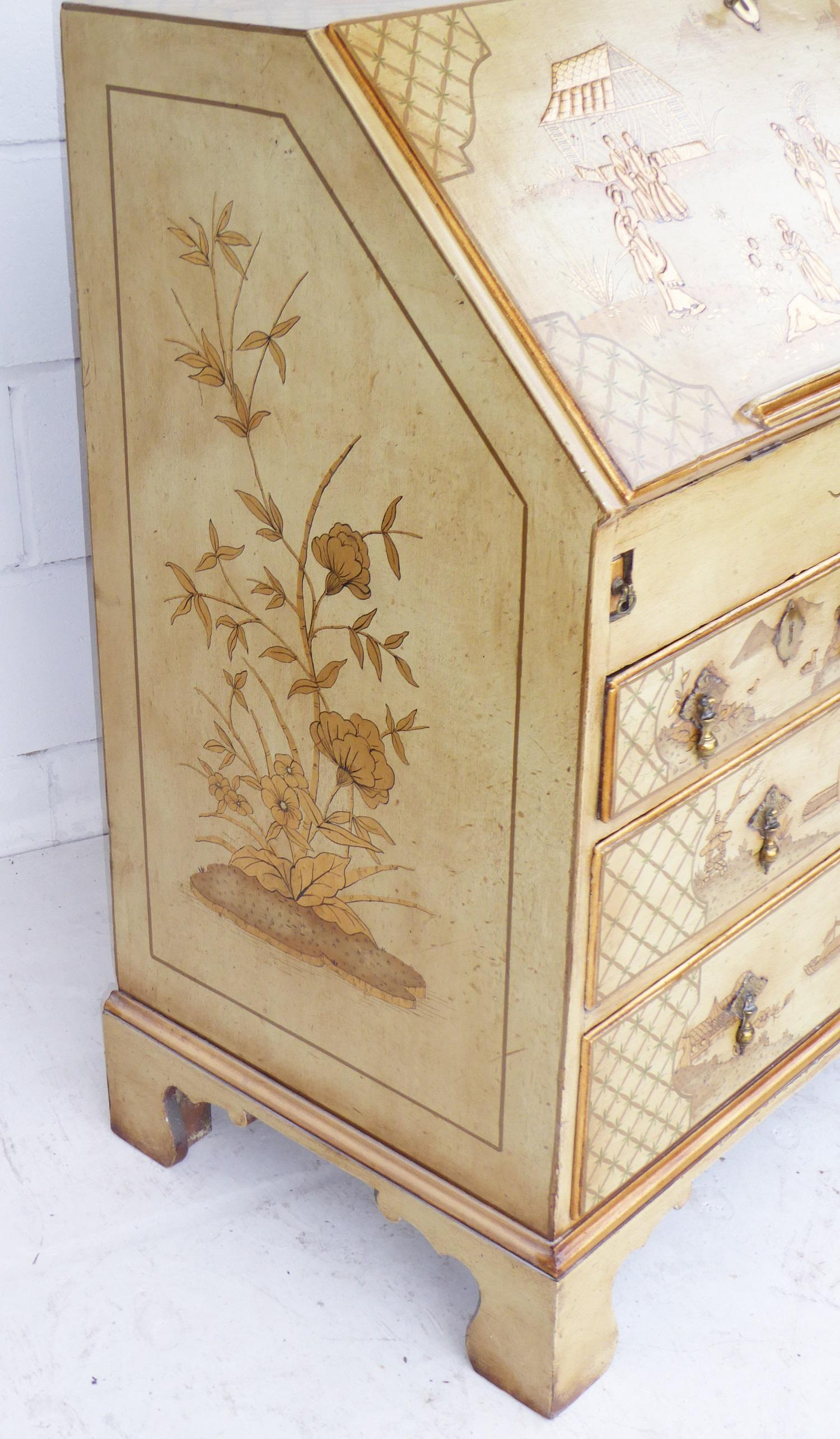 18th Century English George III Lacquer and Gilt Chinoiserie Secretary 1