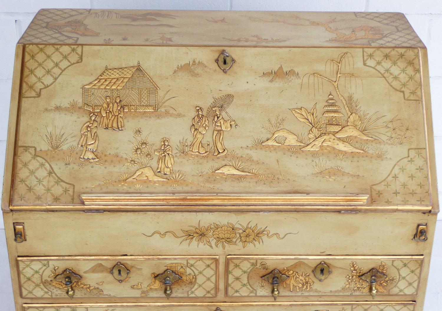 18th Century English George III Lacquer and Gilt Chinoiserie Secretary 2