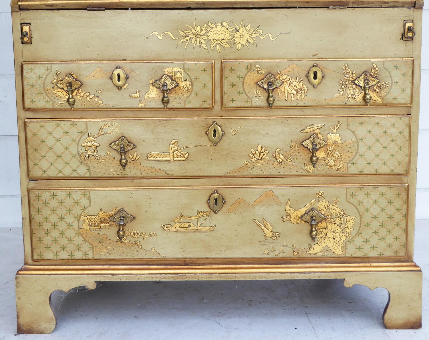 18th Century English George III Lacquer and Gilt Chinoiserie Secretary 3