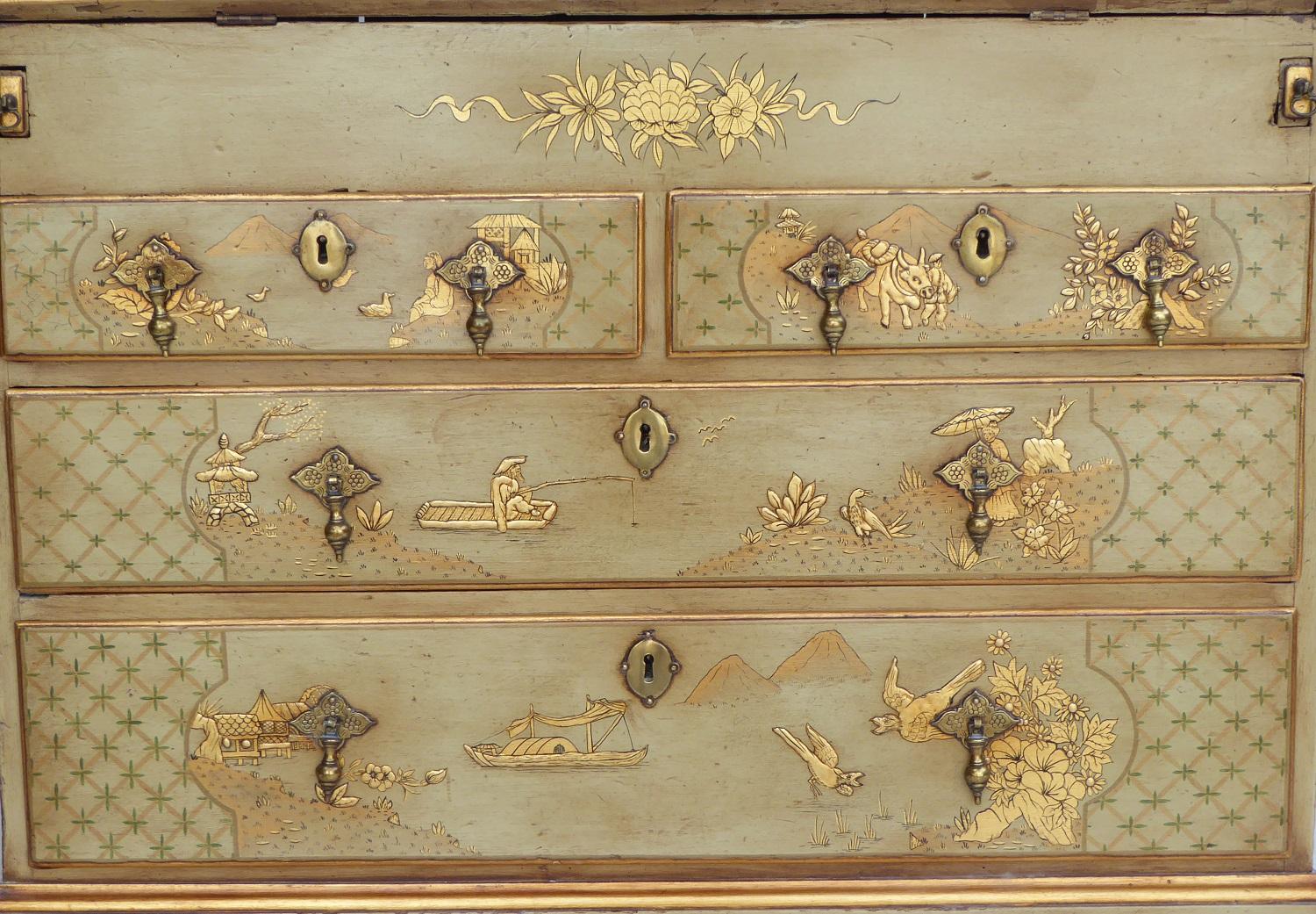 18th Century English George III Lacquer and Gilt Chinoiserie Secretary 4