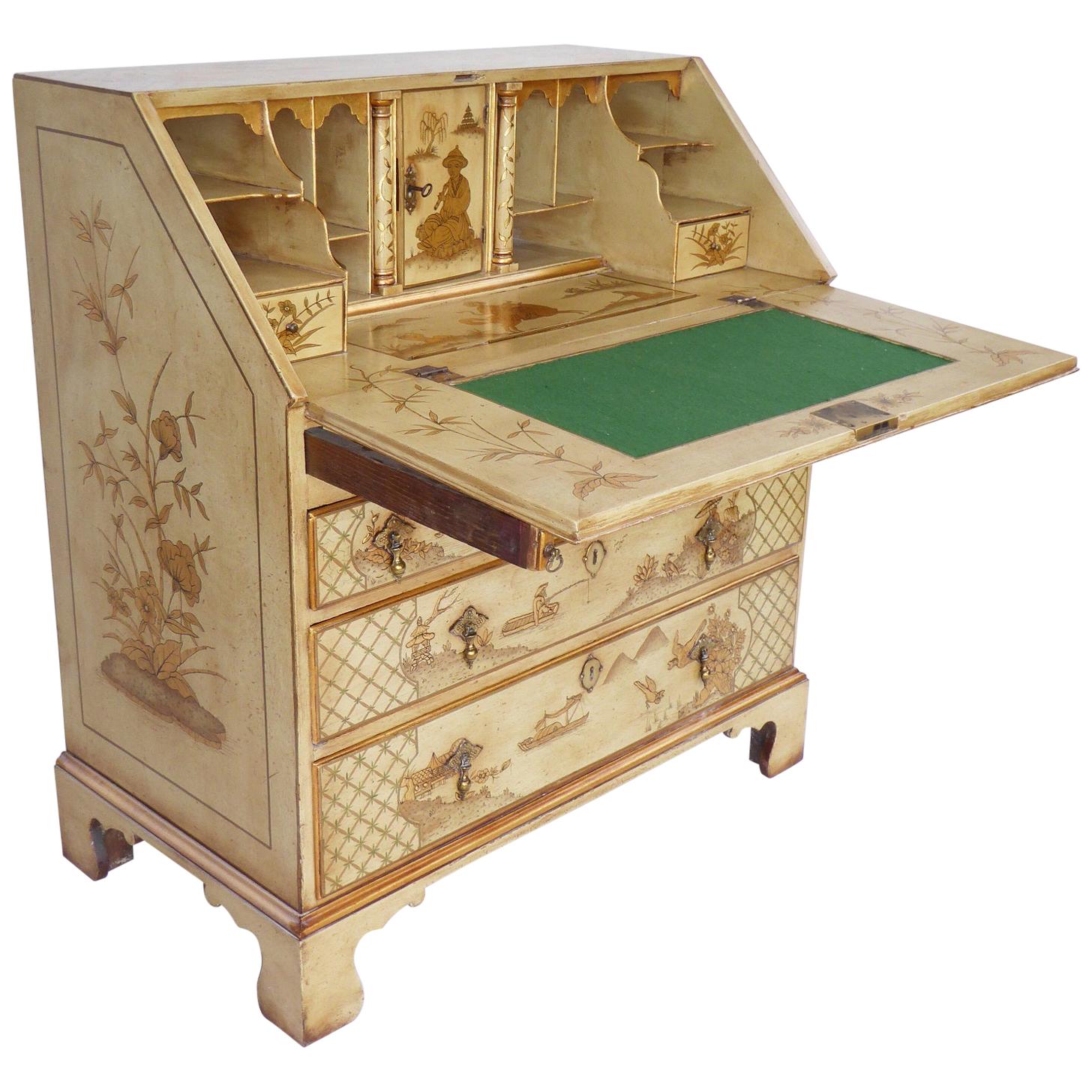 18th Century English George III Lacquer and Gilt Chinoiserie Secretary