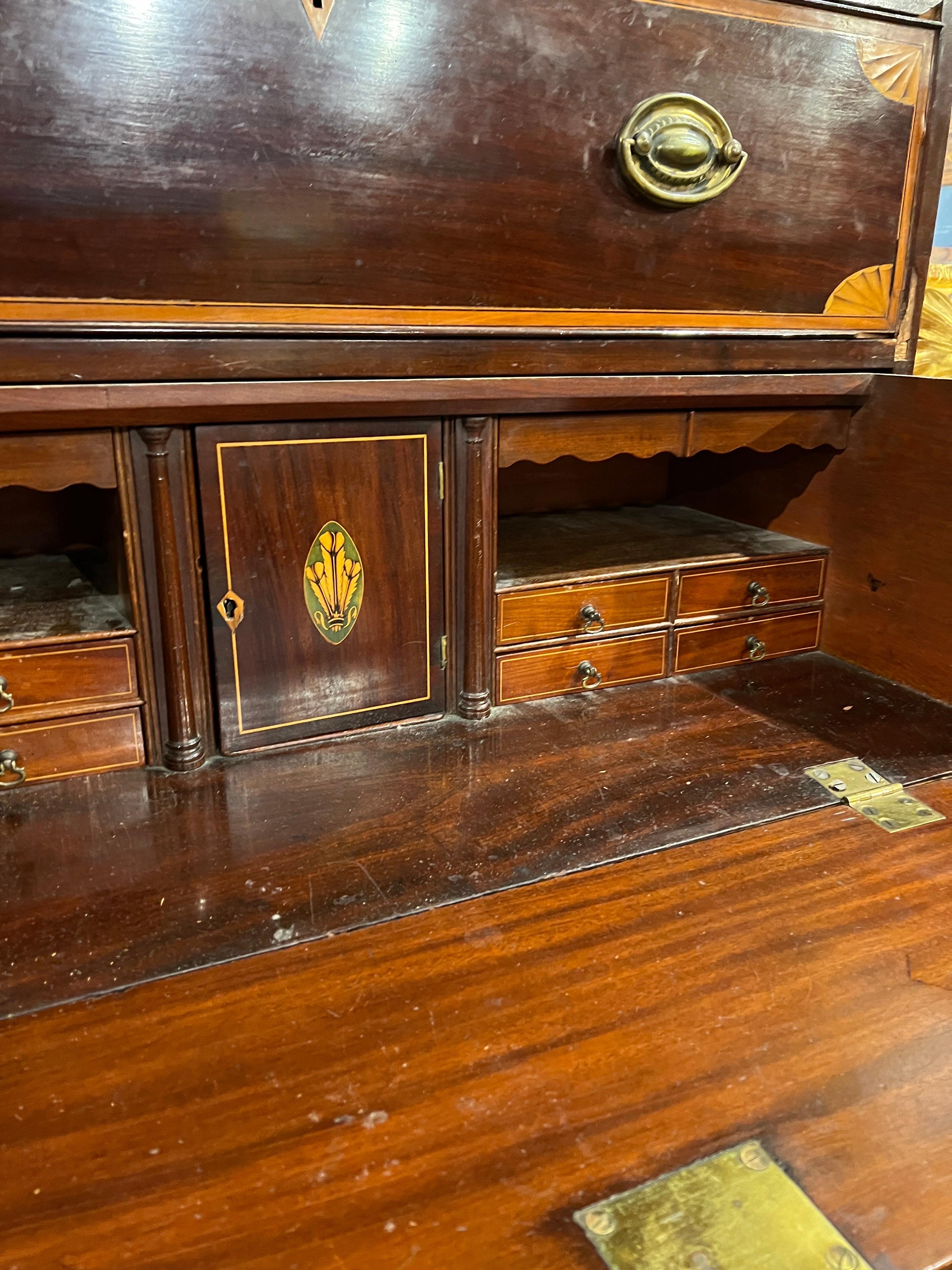 18th Century English George III Mahogany Inlaid Secretaire Chest of Drawers 1700 For Sale 4