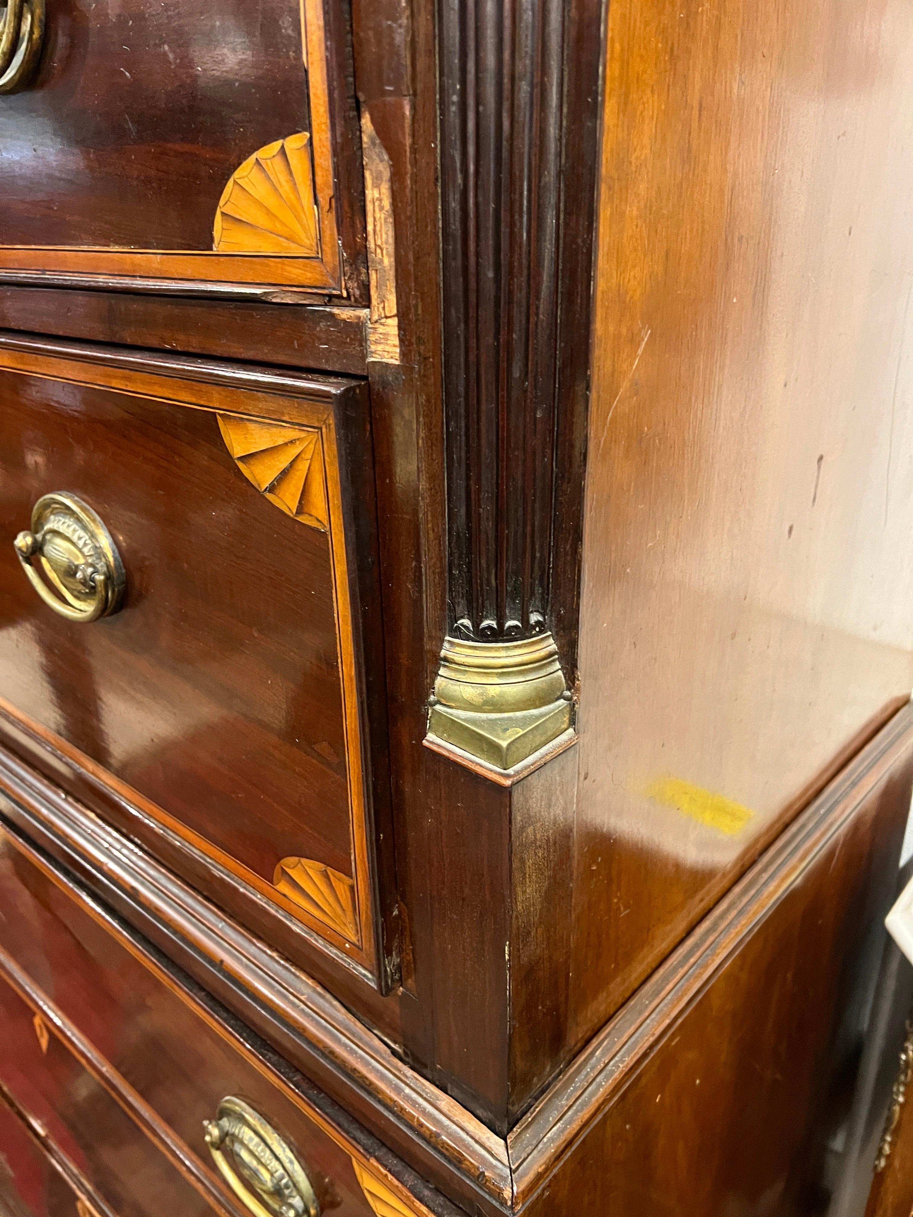 18th Century English George III Mahogany Inlaid Secretaire Chest of Drawers 1700 For Sale 7
