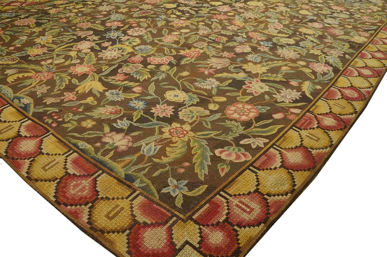 Hand-Woven 18th Century English George III Needlepoint Carpet ( 13'4