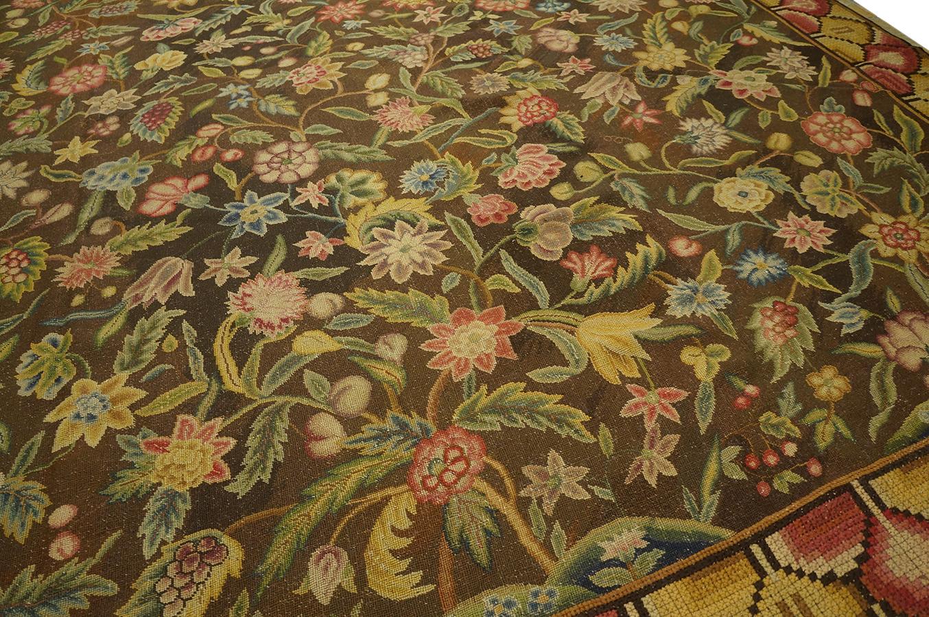 Wool 18th Century English George III Needlepoint Carpet ( 13'4