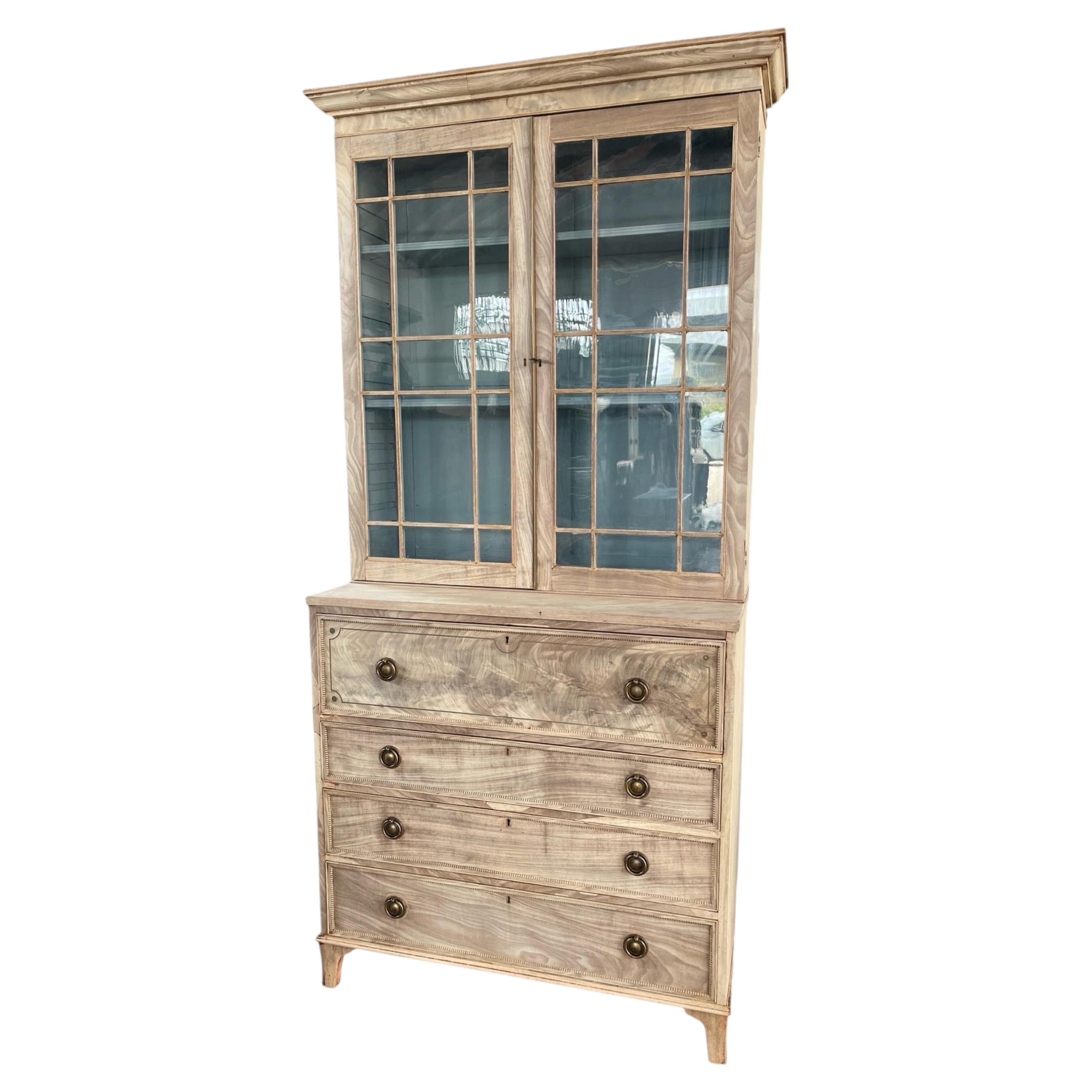 18th Century English Georgian Bleached Mahogany Secretary Bookcase For Sale