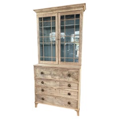 18th Century English Georgian Bleached Mahogany Secretary Bookcase