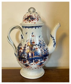 18th Century English Georgian Creamware Coffee Pot with Chinoiserie Decoration