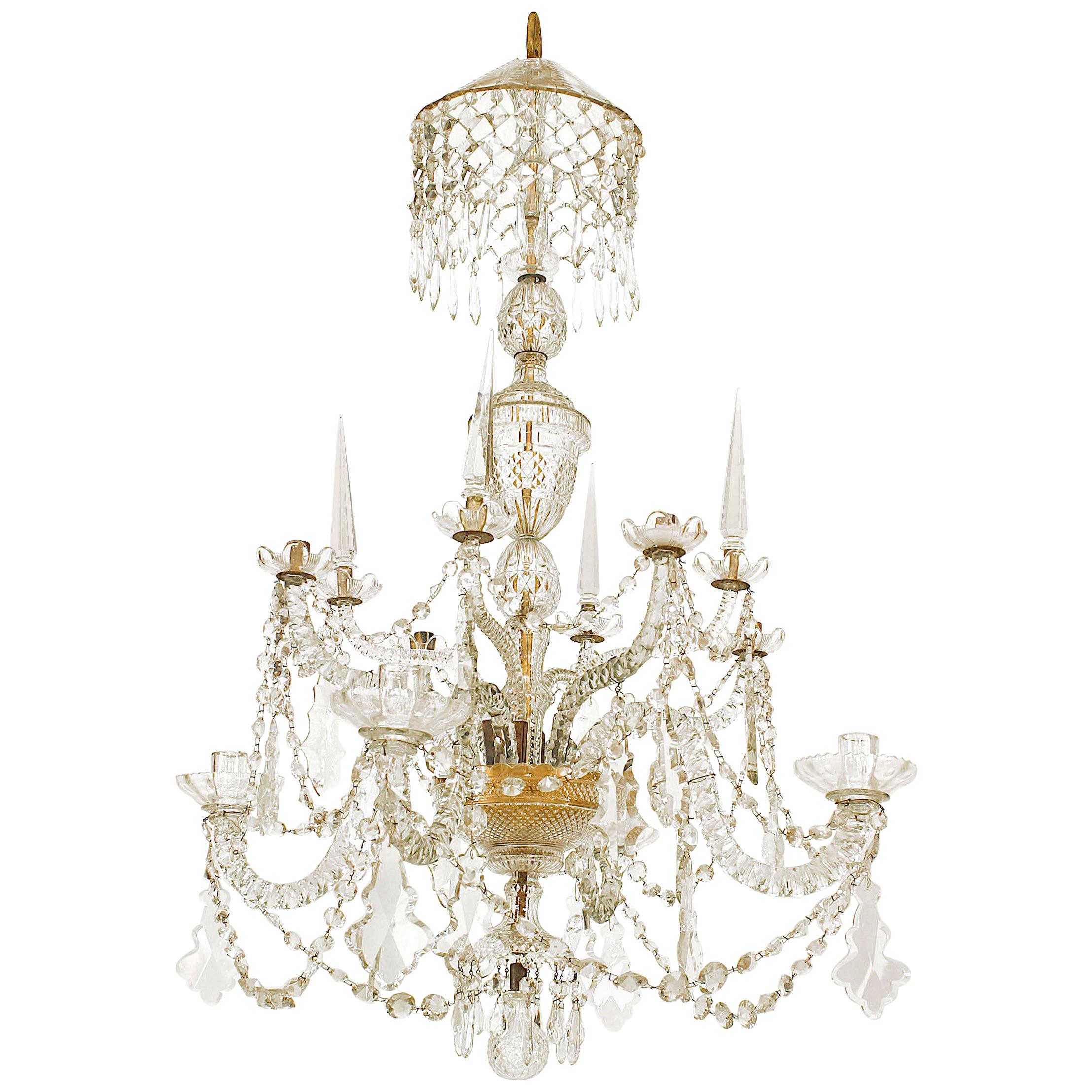 18th Century English Georgian Crystal and Brass Chandelier For Sale