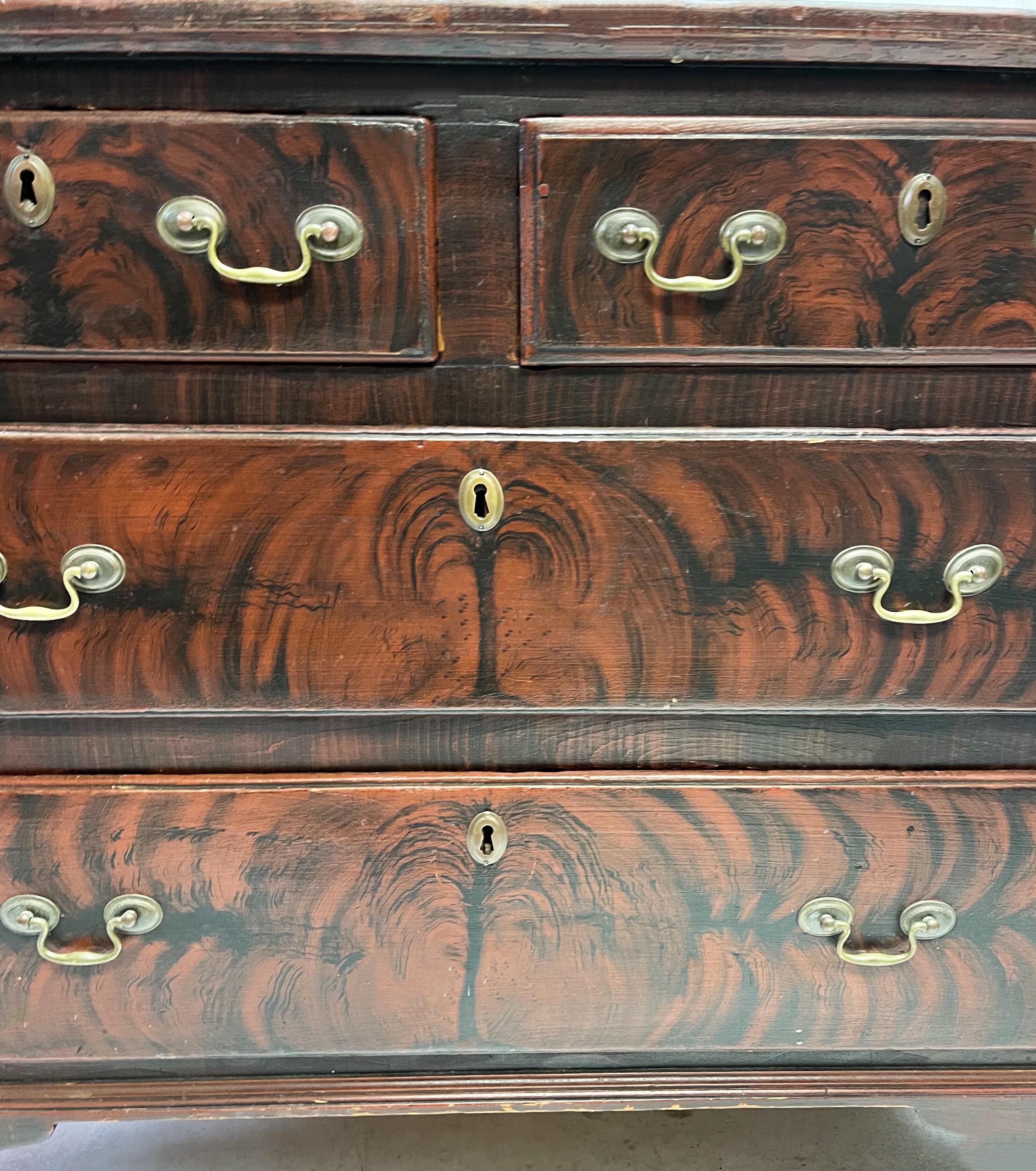 18th Century English Georgian Grain Painted Chest of Drawers For Sale 3