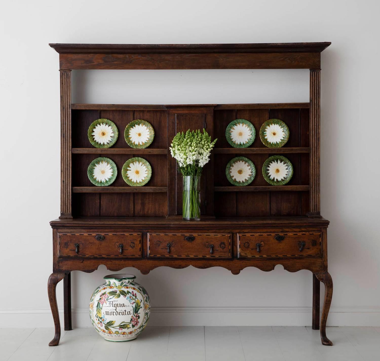 Hand-Carved 18th Century English Georgian Hutch, Welsh Dresser in Two Parts
