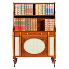 18th Century English Georgian Mahogany and Satinwood Cabinet Bookcase