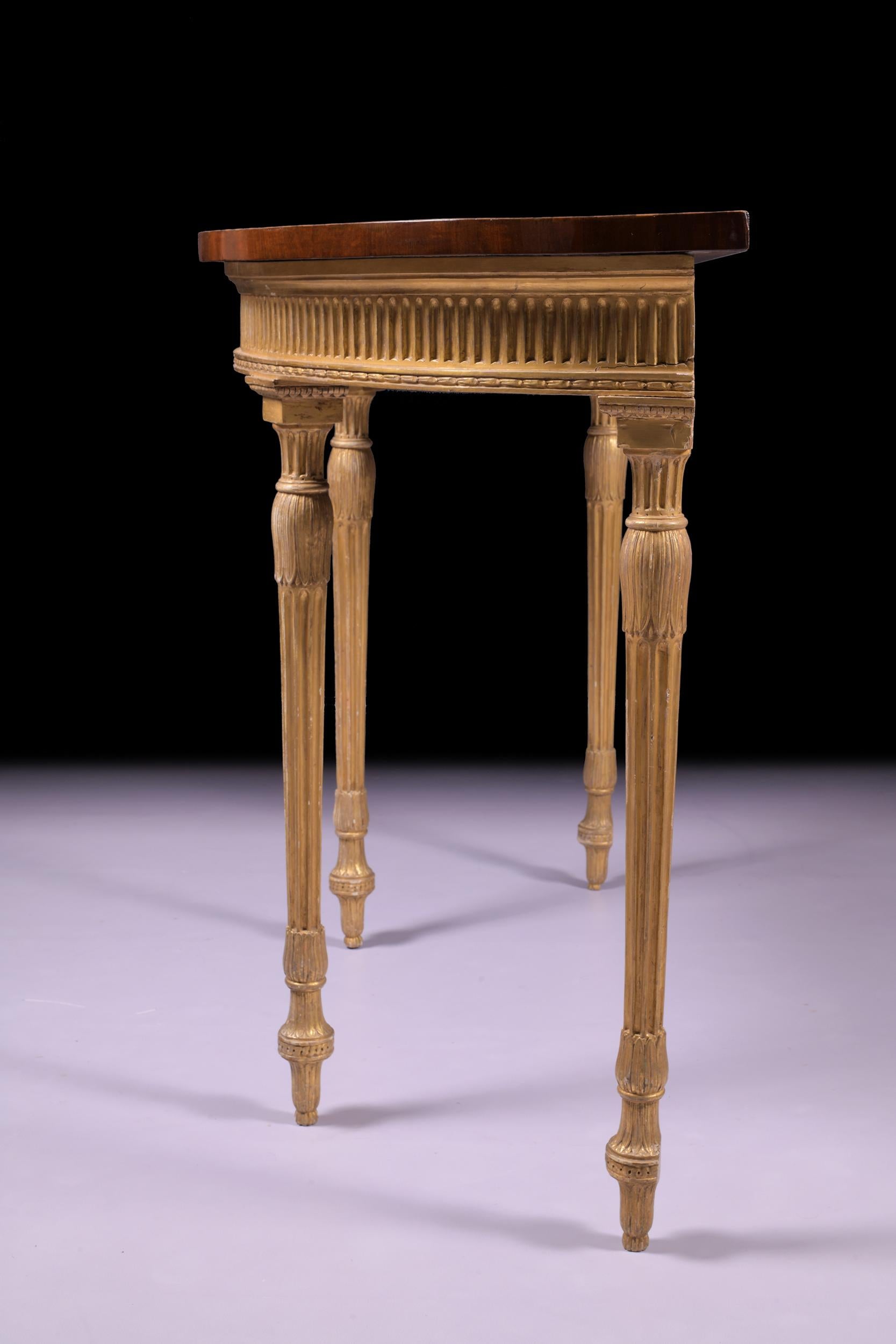18th Century English Georgian Mahogany & Giltwood Adam Style Console Table  In Excellent Condition In Dublin, IE