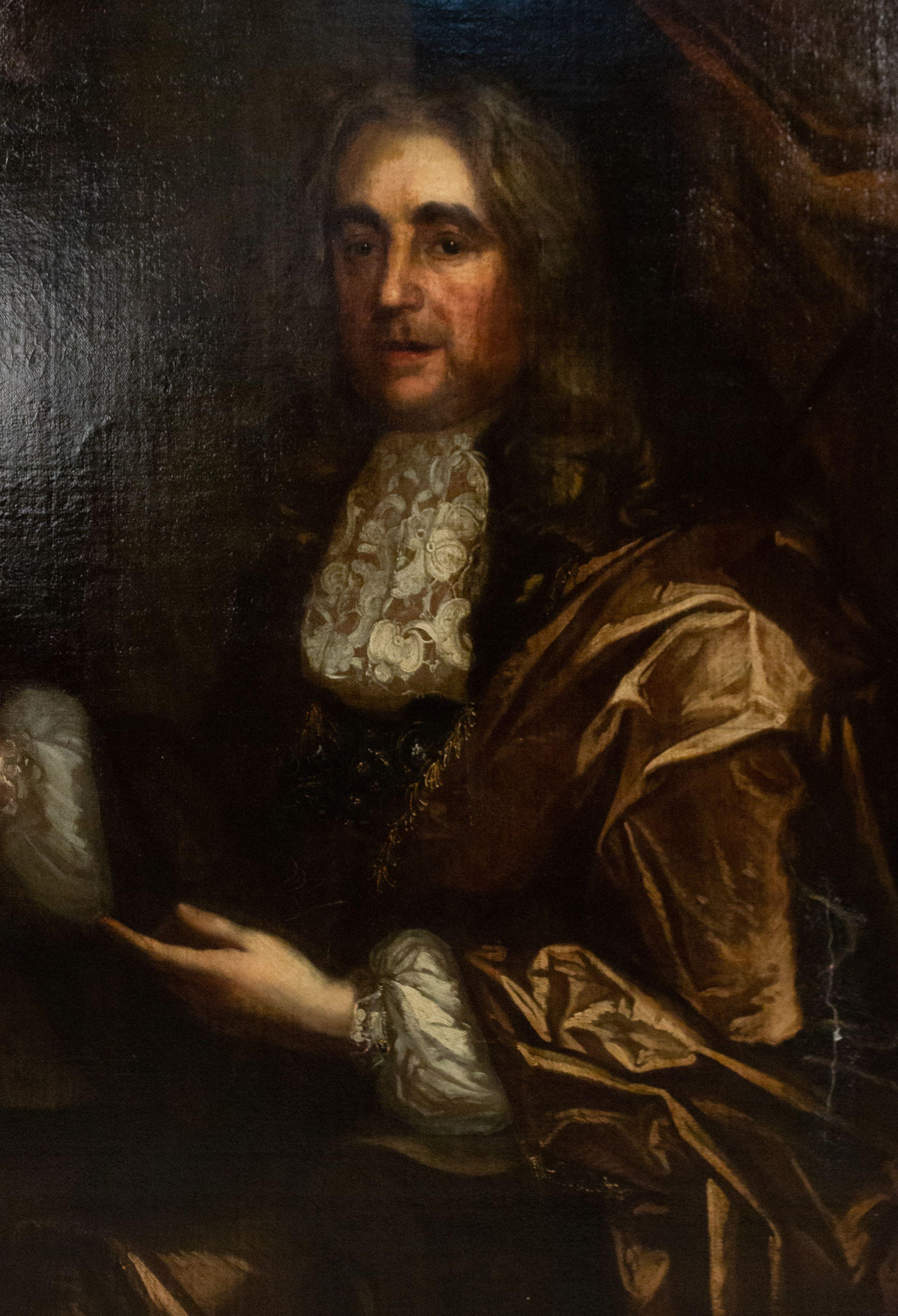 Canvas 18th Century English Georgian Nobleman Oil Portrait Framed For Sale