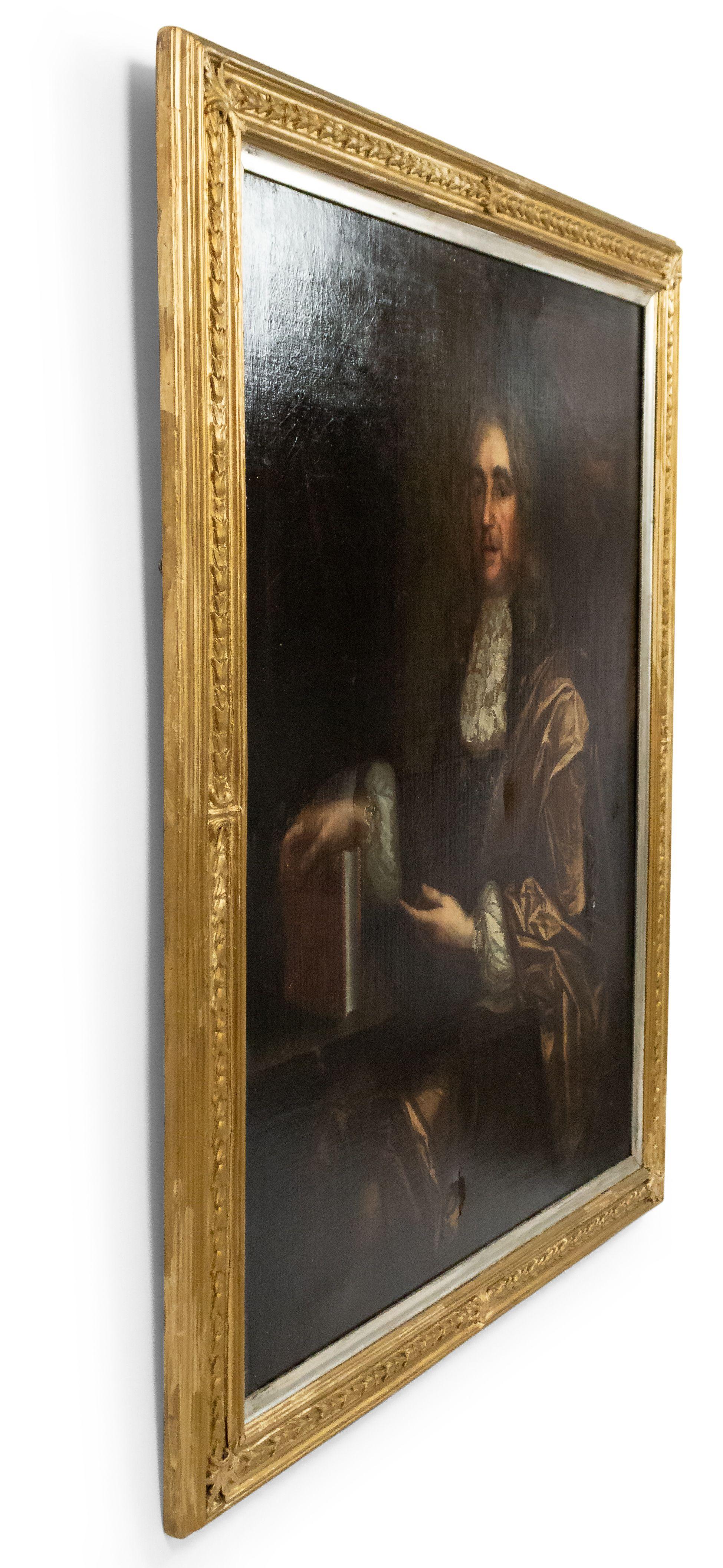 18th Century English Georgian Nobleman Oil Portrait Framed For Sale 1