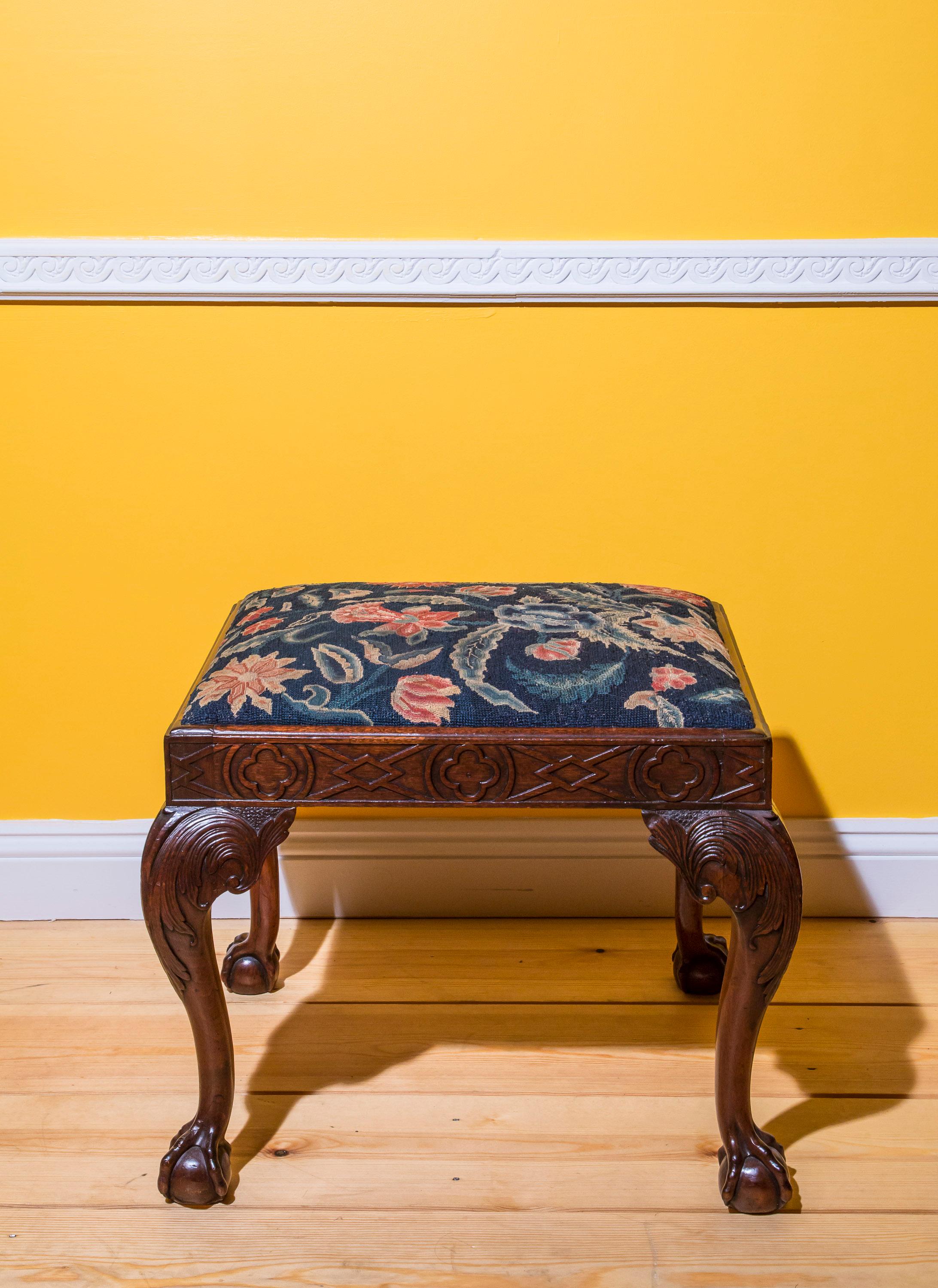 18th Century English Georgian Walnut Needlework Stool 3