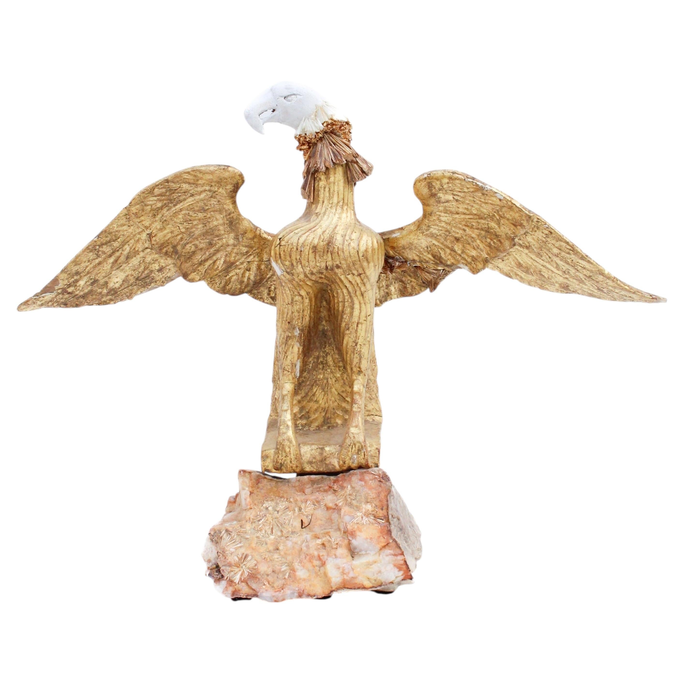 18th Century English Gilded Eagle with Pyrophyllite and Matrix Base For Sale