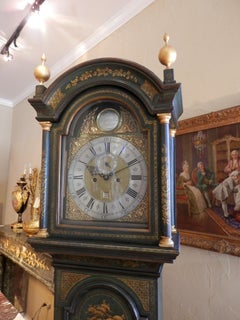 18th Century English Green Chinoiserie Hand Painted Grandfather Clock
