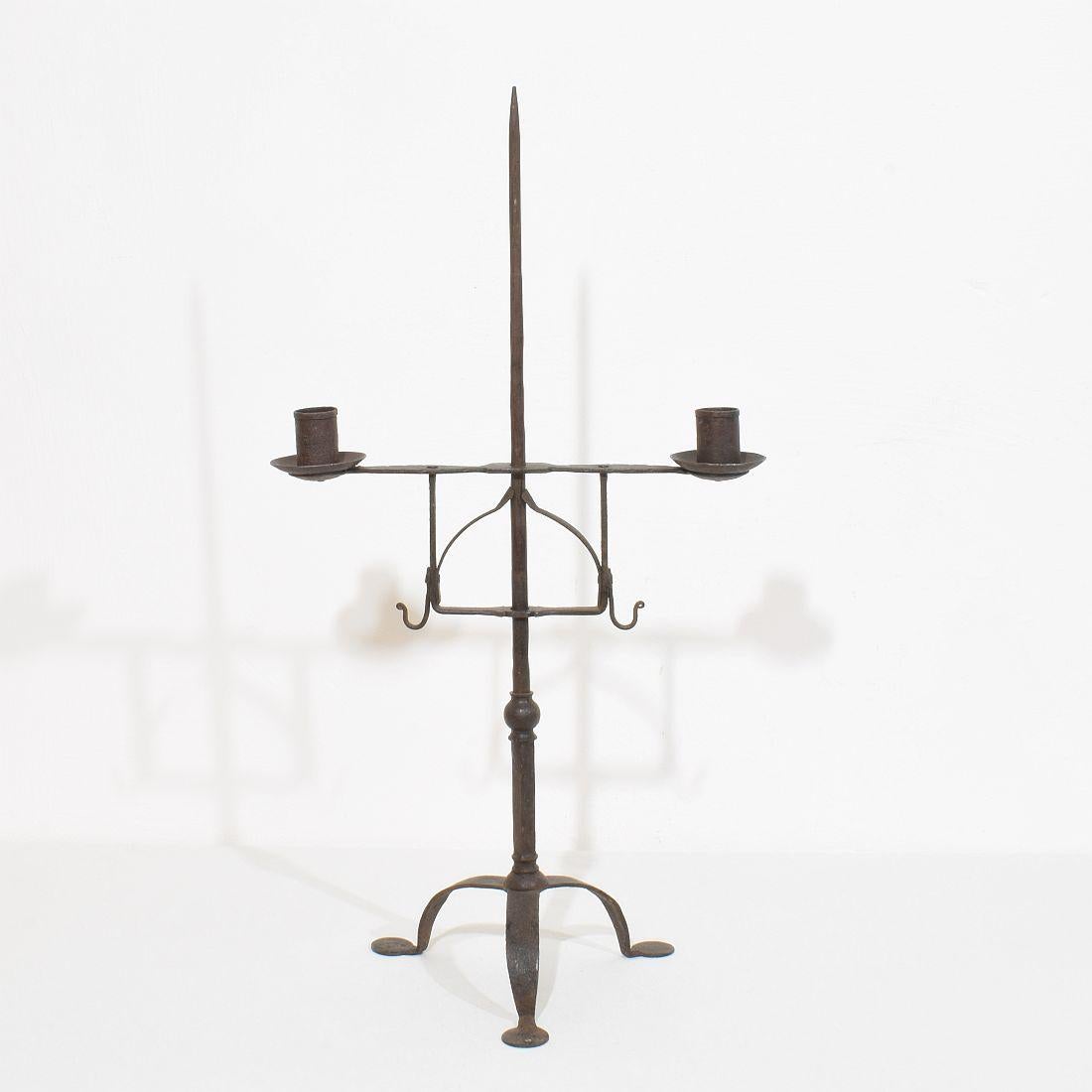 18th Century English Hand Forged Iron Candleholder For Sale 1