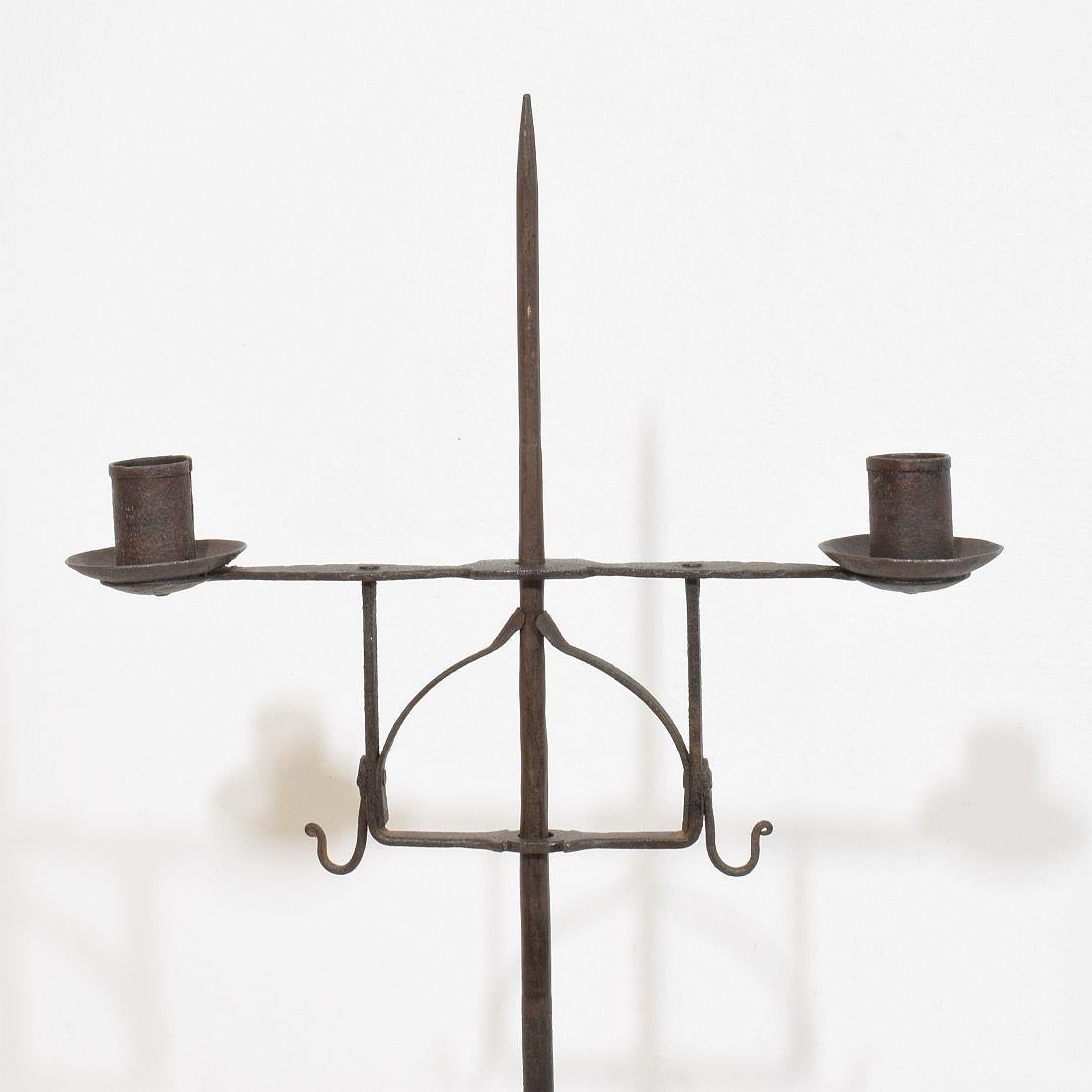 18th Century English Hand Forged Iron Candleholder For Sale 2