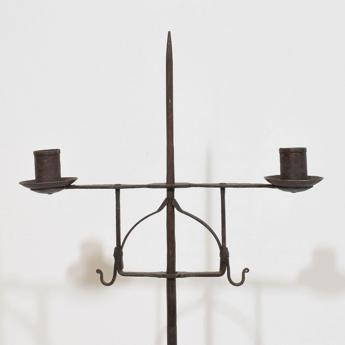18th Century English Hand Forged Iron Candleholder For Sale 4