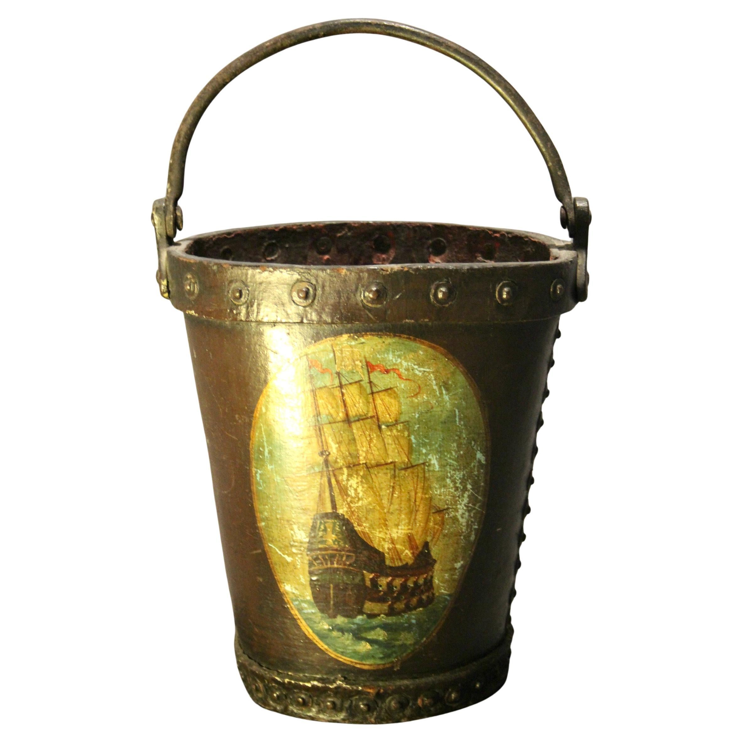 18th Century English Hand Painted Leather Fire Bucket