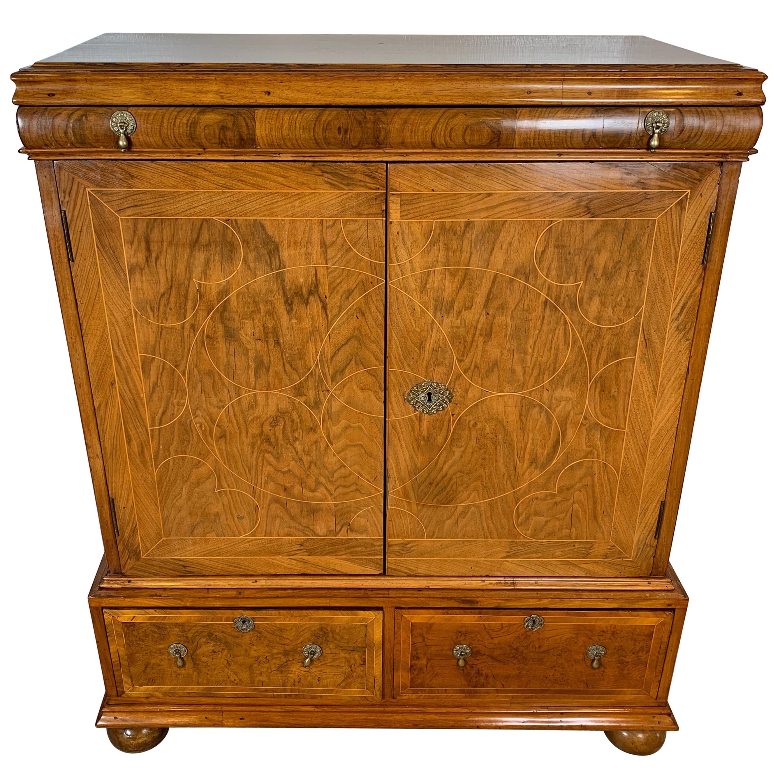 18th Century English Inlaid Cabinet-on-Stand, Walnut, Satinwood and Oak