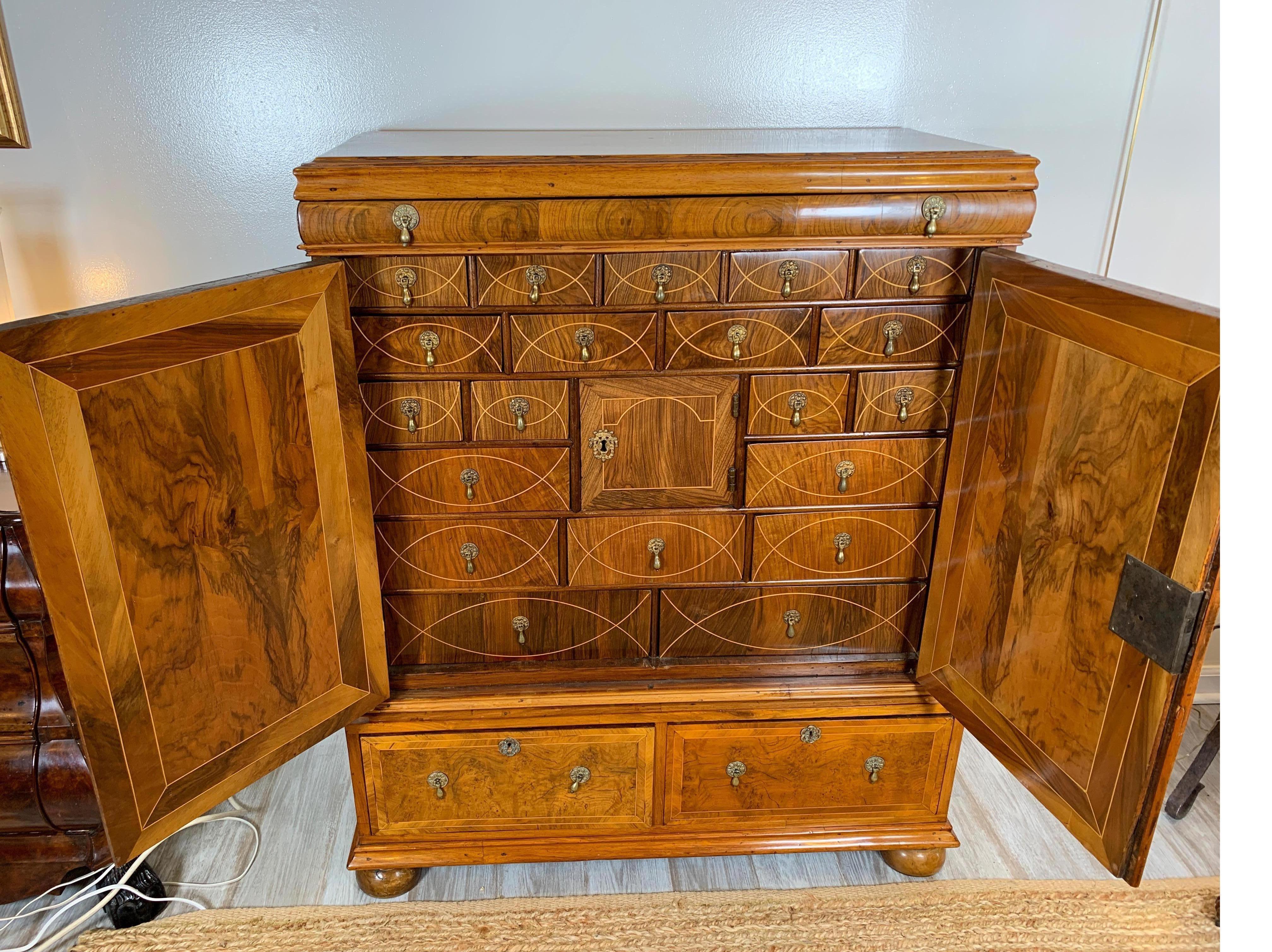 18th Century English Inlaid Cabinet-on-Stand, Walnut, Satinwood and Oak 1