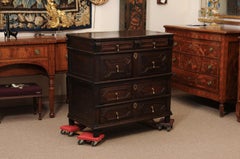 18th Century English Jacobean Style Chest with 4 Drawers and Tear Drop Pulls