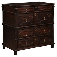 18th Century English Jacobean Style Chest with 4 Drawers and Tear Drop Pulls