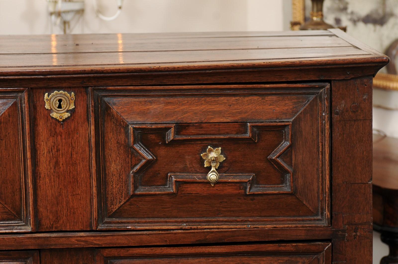 18th Century English Jacobean Style Oak Chest with 4 Drawers For Sale 9