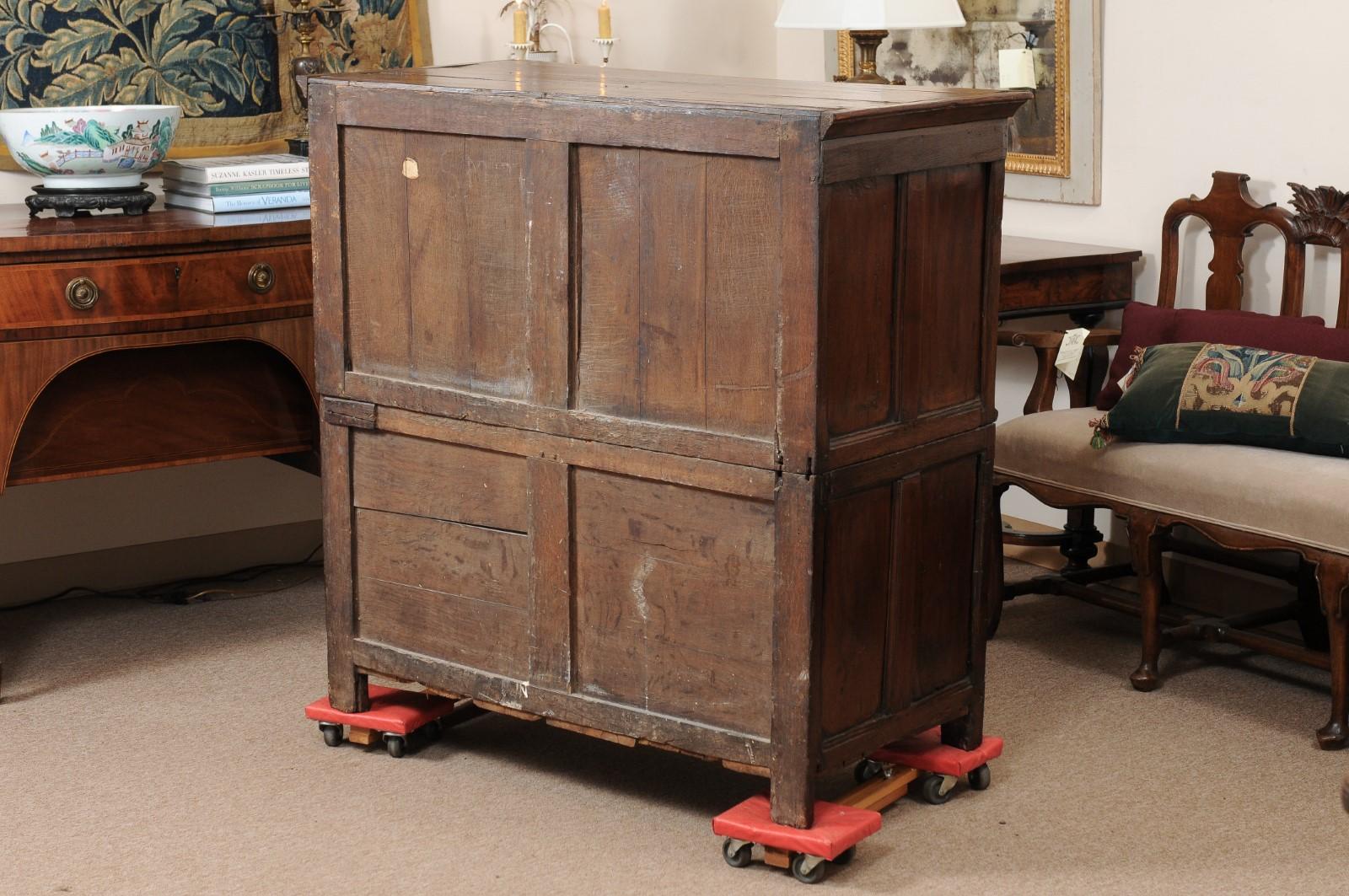 18th Century English Jacobean Style Oak Chest with 4 Drawers For Sale 5