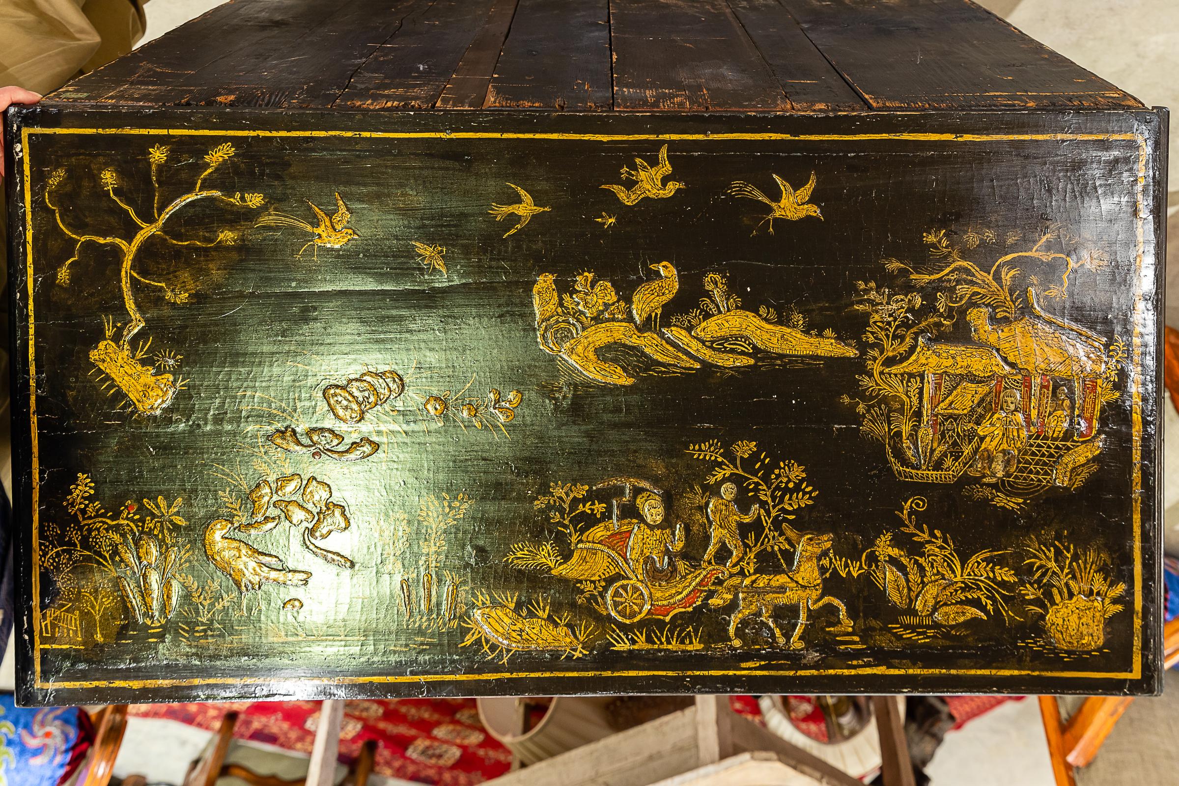 Brass 18th Century English Japanned 3-Drawer Chest