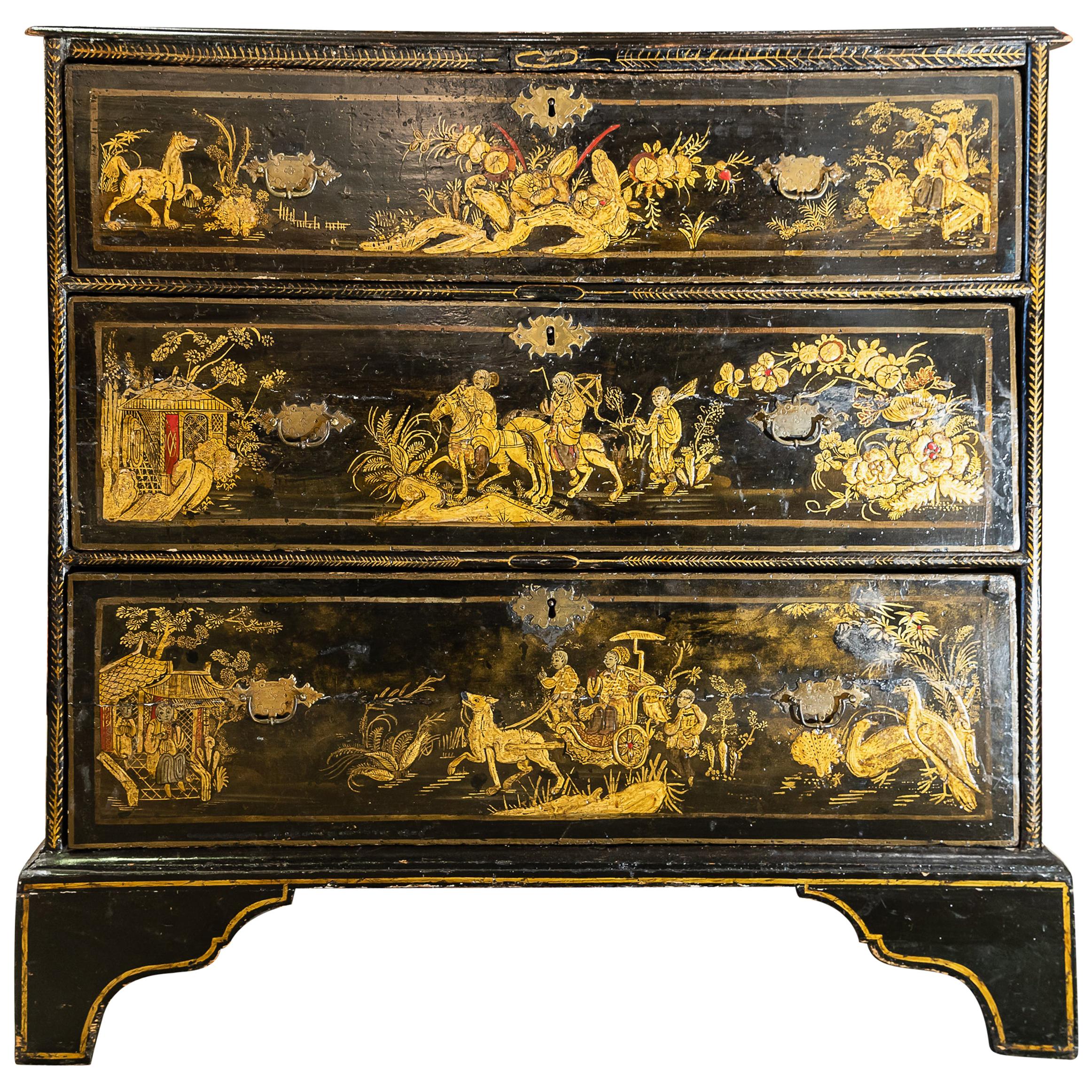 18th Century English Japanned 3-Drawer Chest
