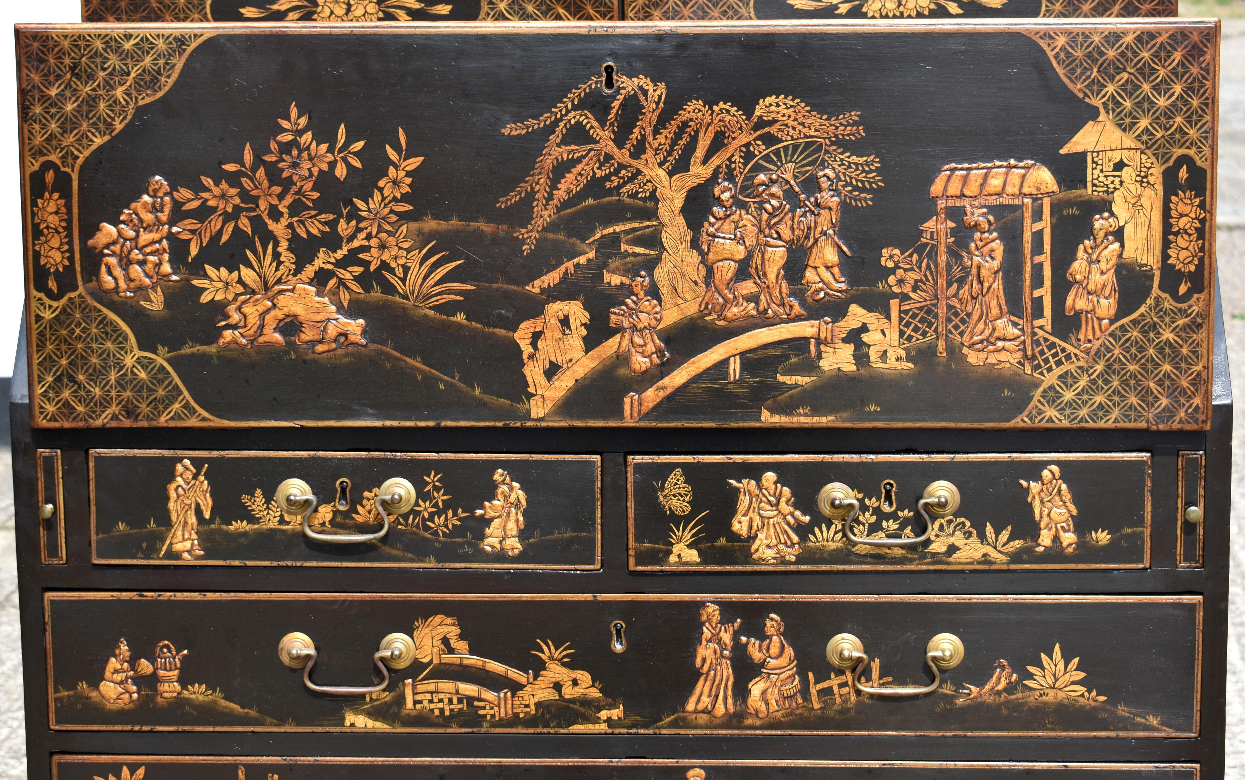 18th Century English Lacquer and Gilt Chinoiserie Secretary Bookcase 11