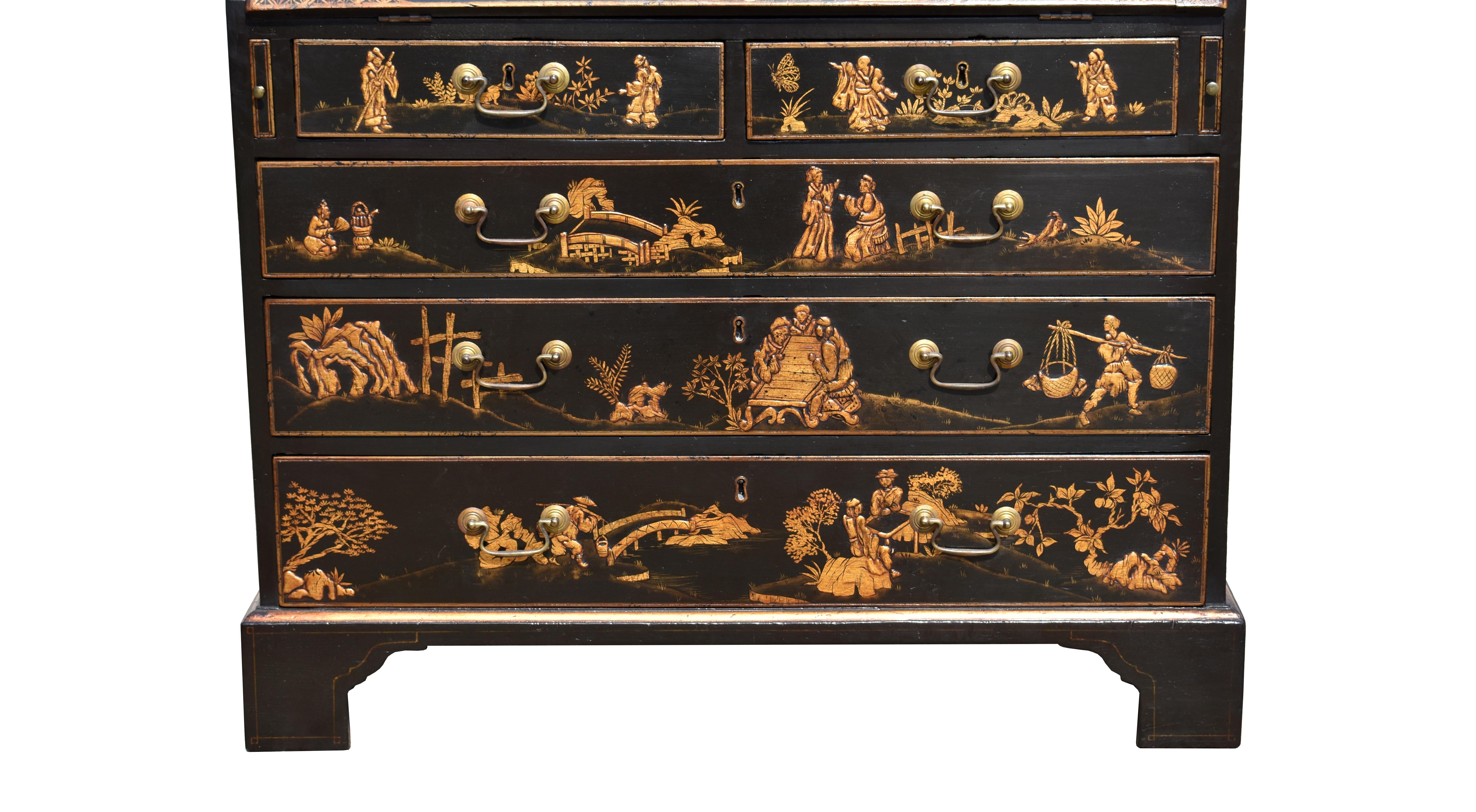 18th Century English Lacquer and Gilt Chinoiserie Secretary Bookcase 12