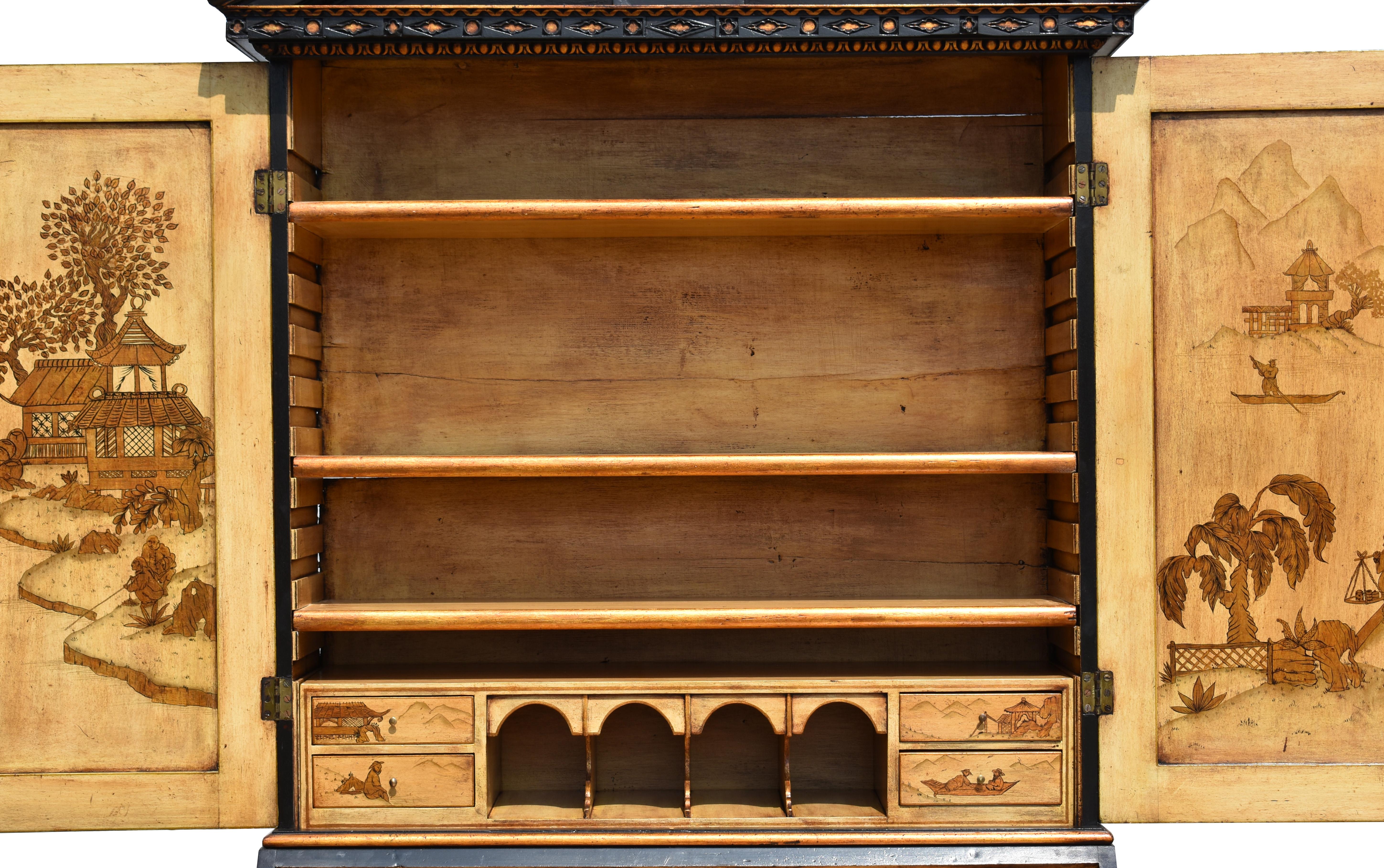 18th Century English Lacquer and Gilt Chinoiserie Secretary Bookcase 2