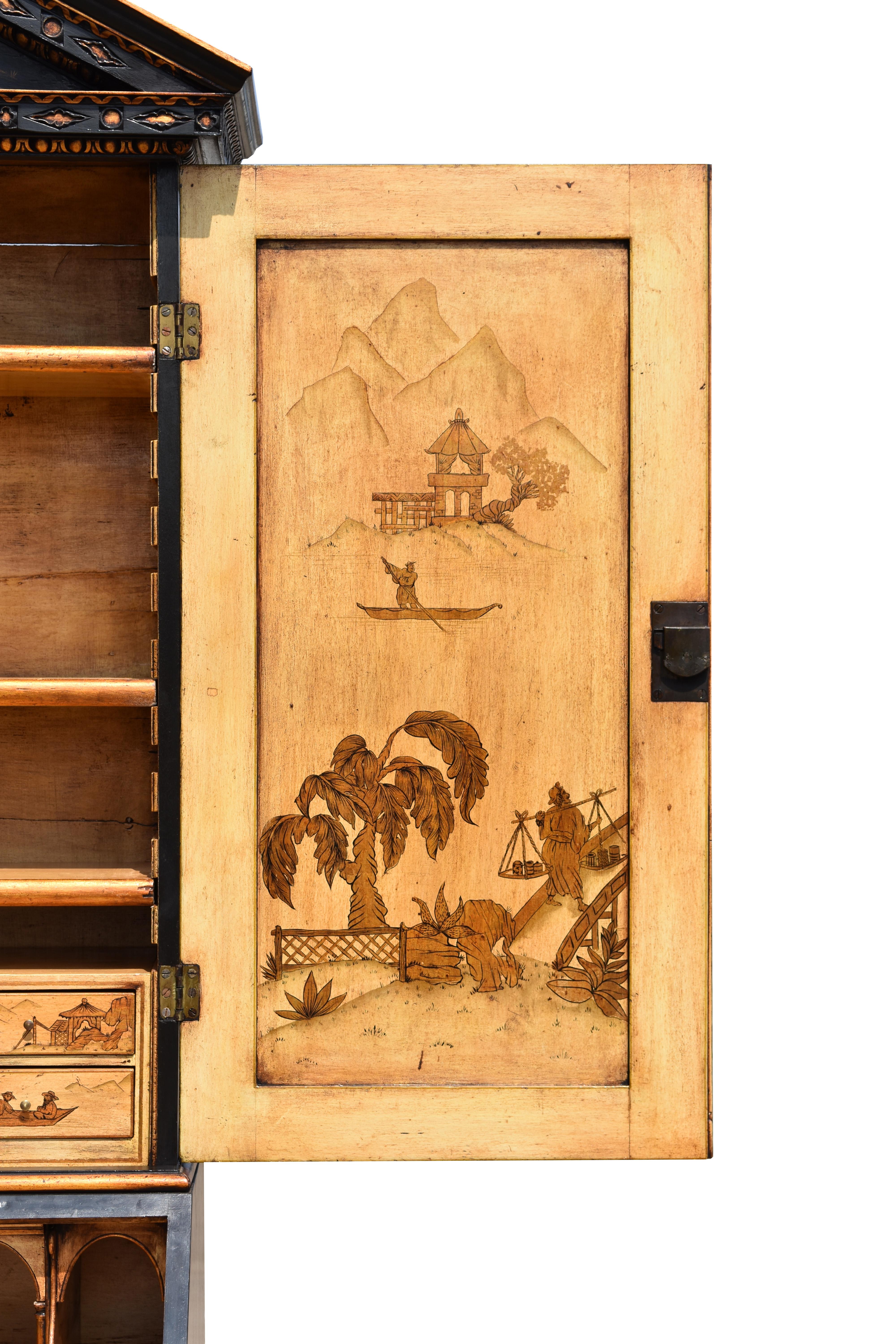 18th Century English Lacquer and Gilt Chinoiserie Secretary Bookcase 3