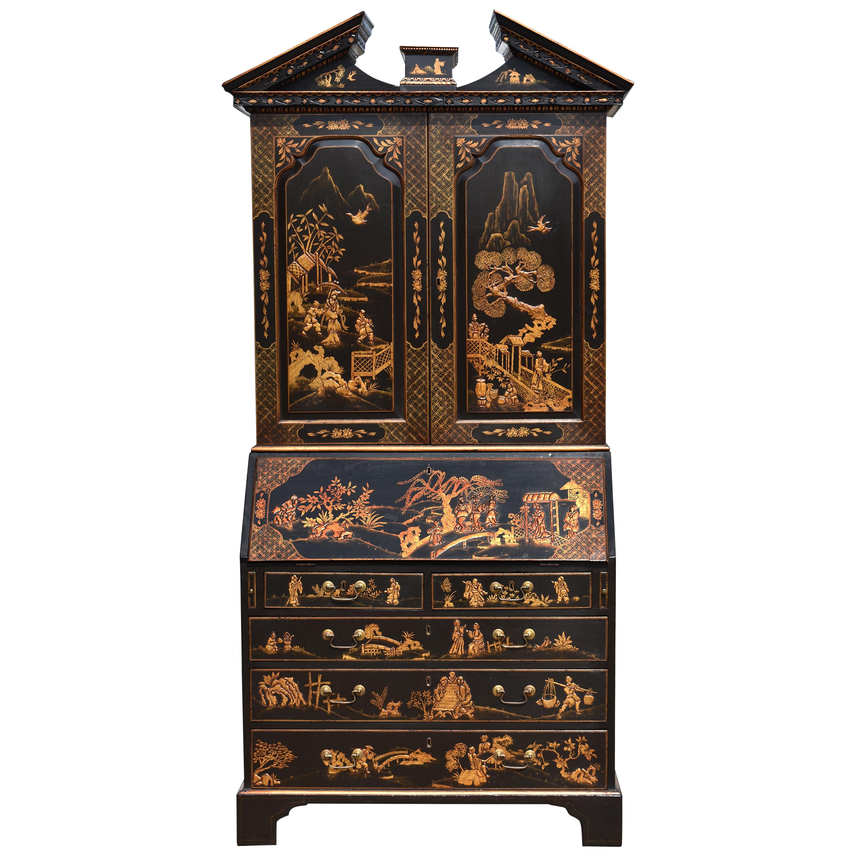 18th Century English Lacquer and Gilt Chinoiserie Secretary Bookcase