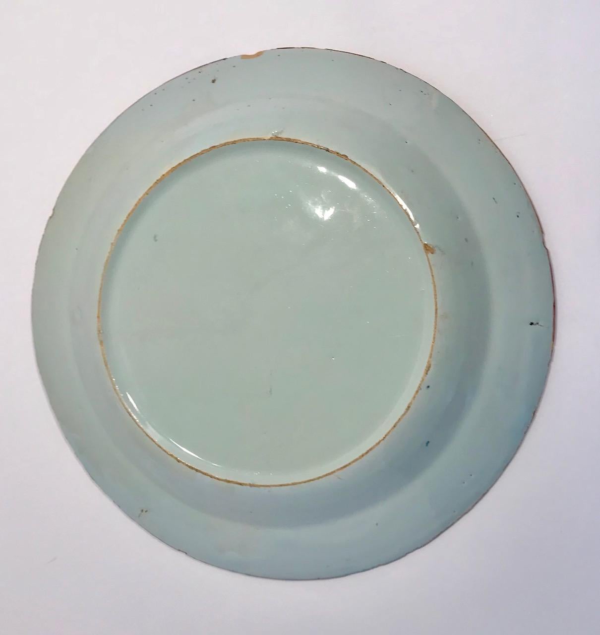 Hand-Painted Abigail Griffith’s Rare Lambeth Delft Plate-England, 18th Century For Sale