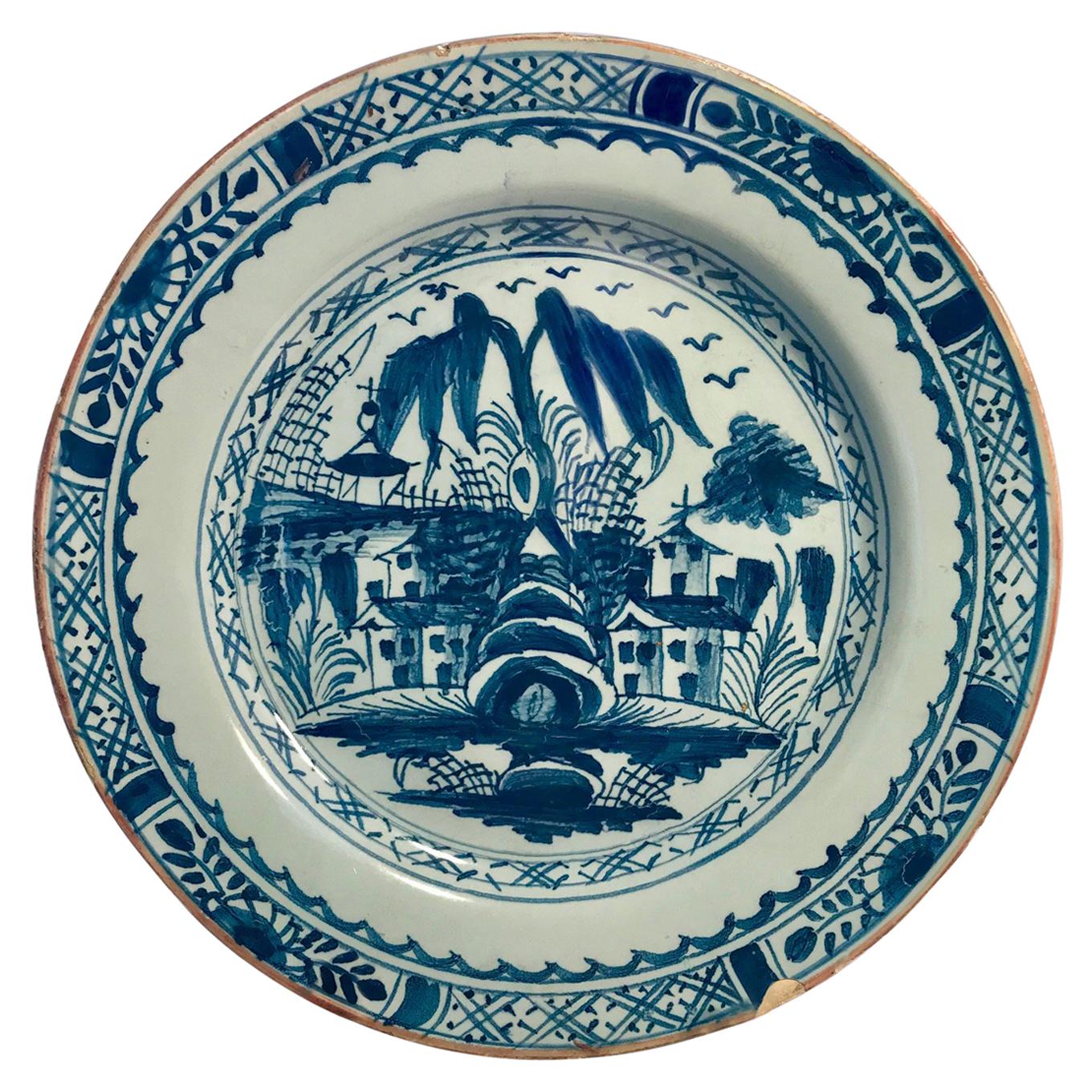 Abigail Griffith’s Rare Lambeth Delft Plate-England, 18th Century For Sale