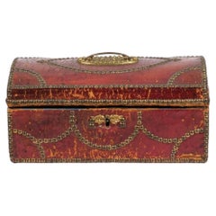 18th Century English Leather and Brass Studded Document Box