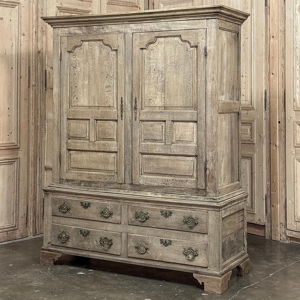 British Colonial 18th Century English Linen Press ~ Cabinet in Stripped Oak For Sale