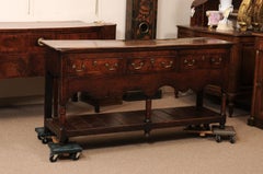 18th Century English Long Dresser Base / Server in Oak with 3 Drawers